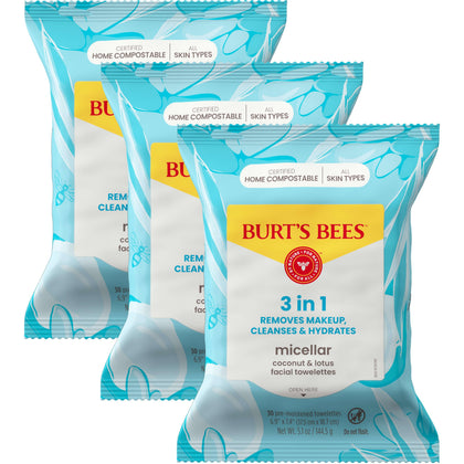 Lingettes nettoyantes Burt's Bees 3 en 1 à l'Eau de Coco et de Lotus, vue frontale