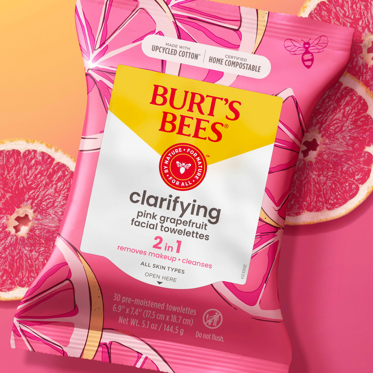Lingettes visage Burt's Bees au pamplemousse rose, texture douce