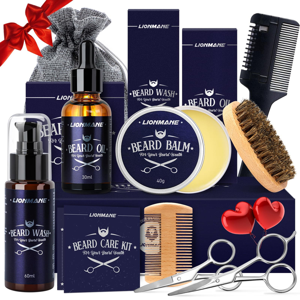 Lionmane kit de soins pour barbe avec tous les produits dans leur boîte