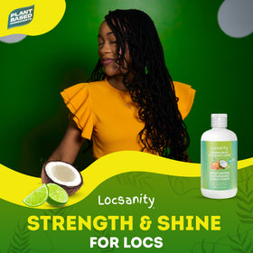 Locsanity Loc Conditioner 12oz avec une main tenant le produit