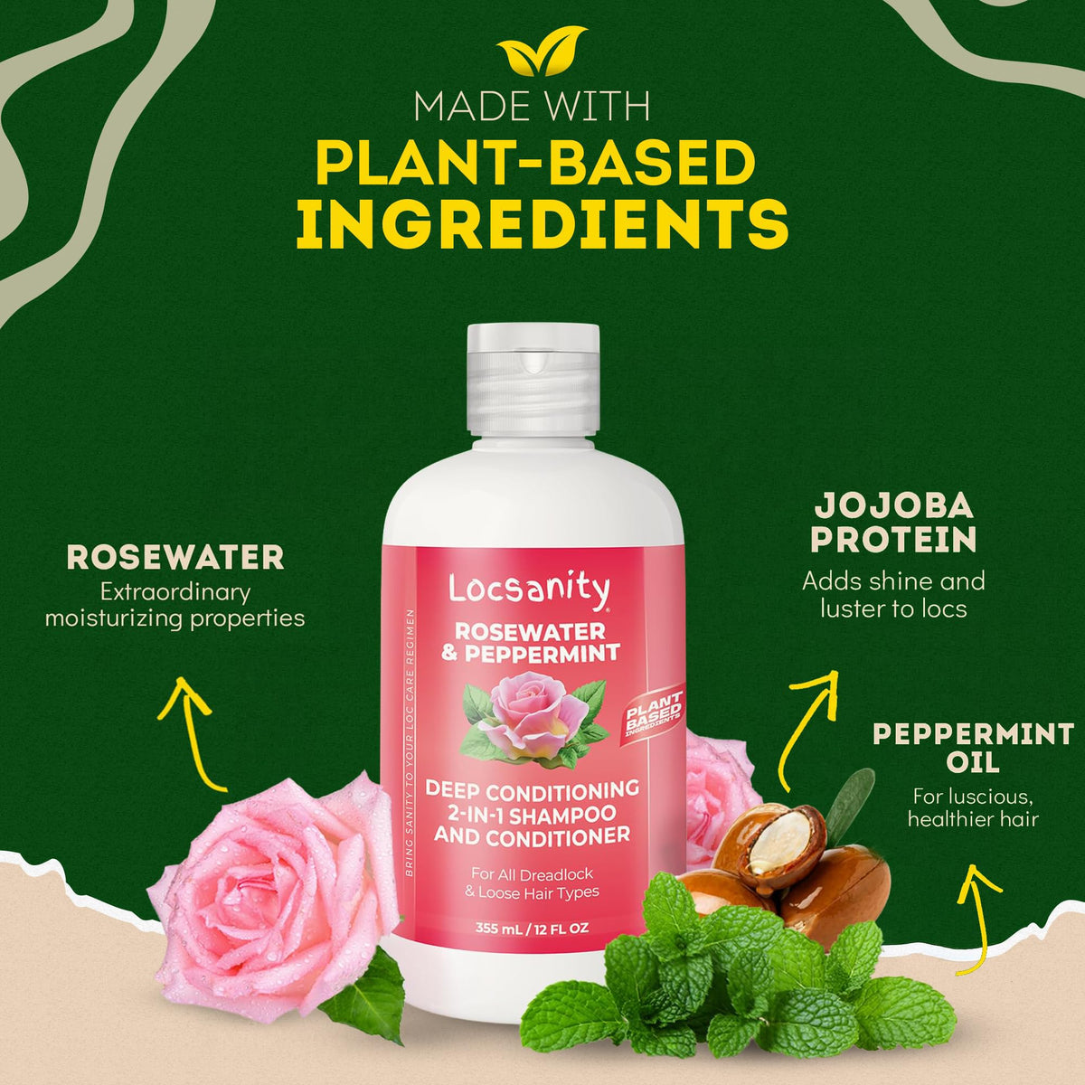 Locsanity shampooing et après-shampooing 2-en-1 399g avec étiquette