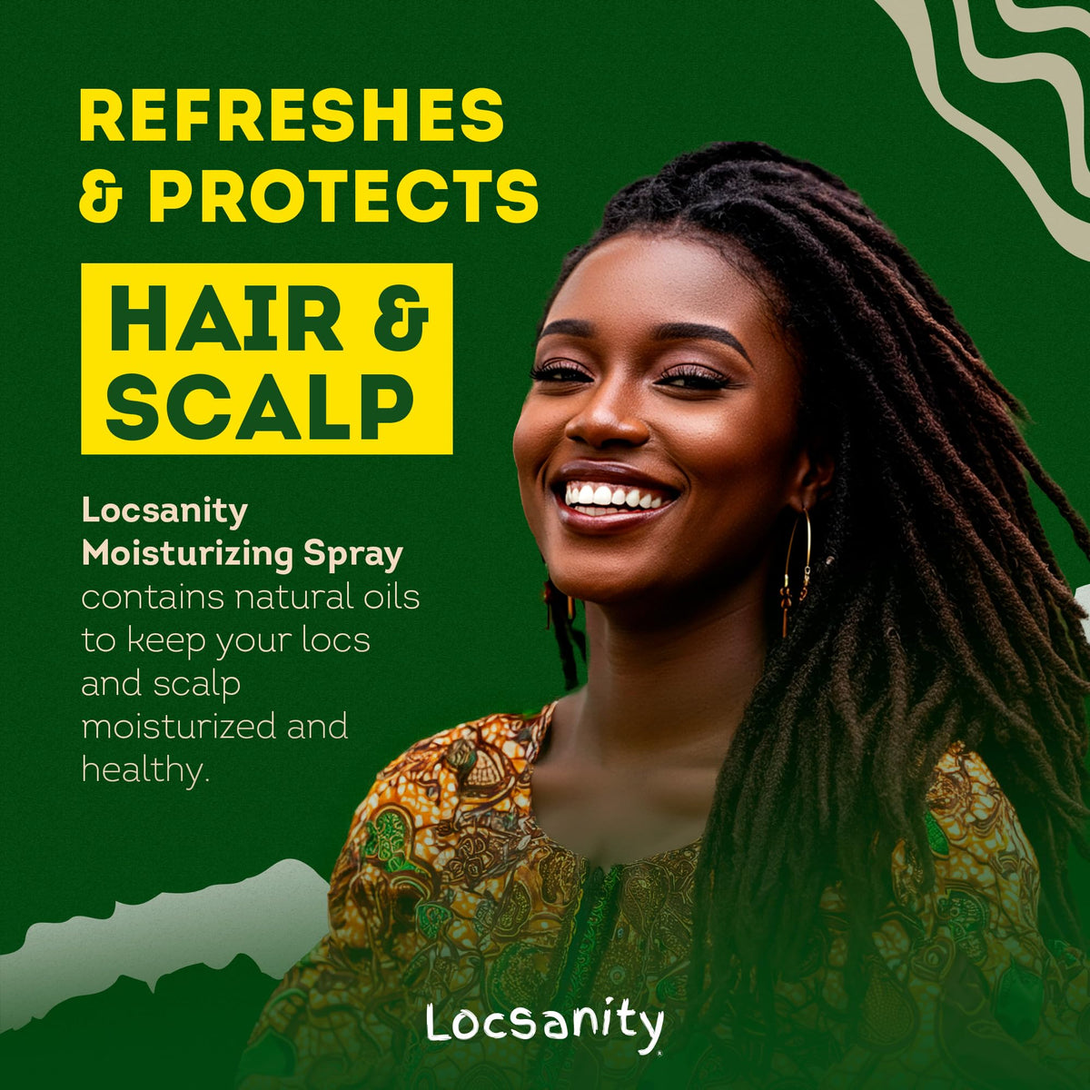 Locsanity Spray sur une table avec d'autres produits de soin