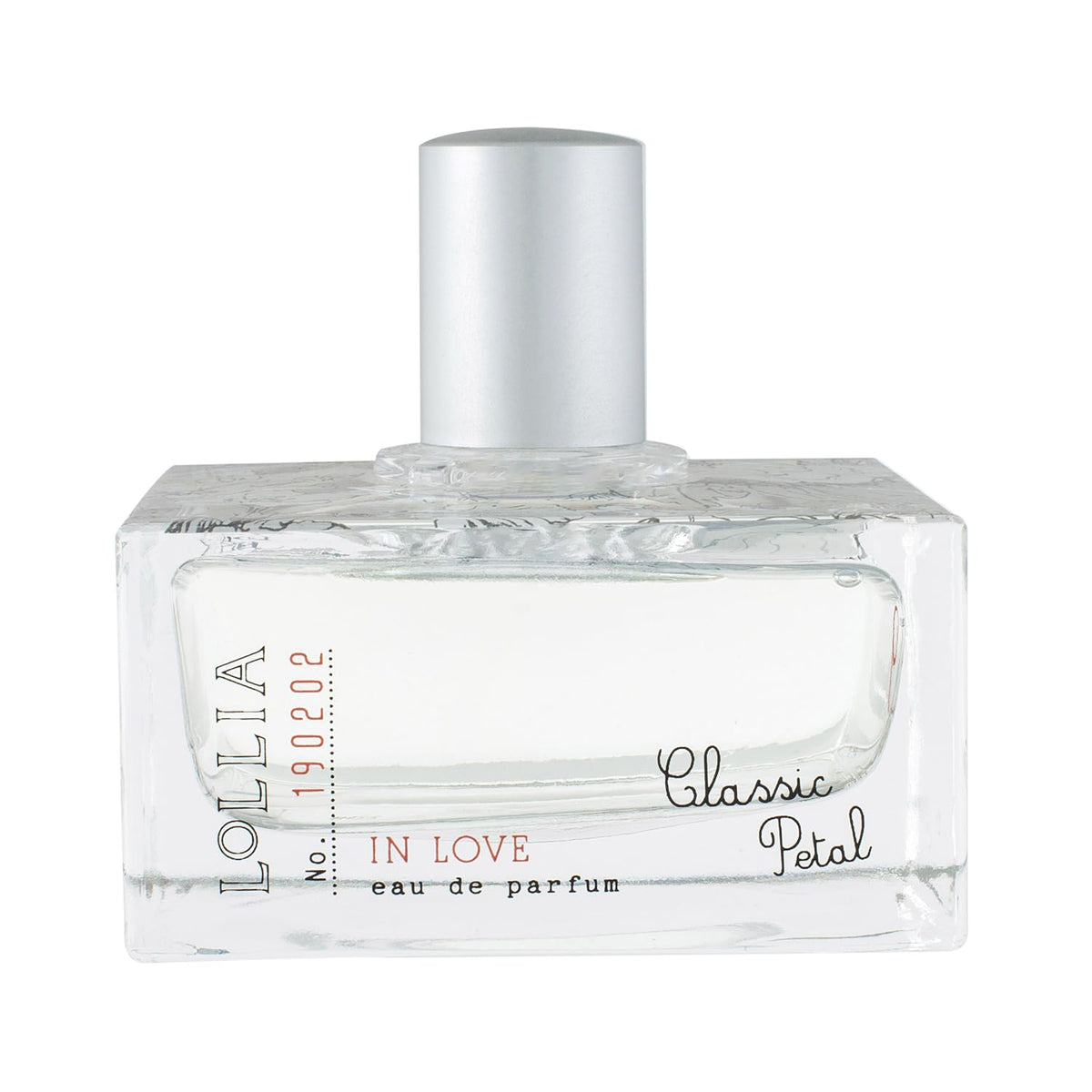 LOLLIA In Love Eau de Parfum 100 ml flacon avant avec motif de rose blanche