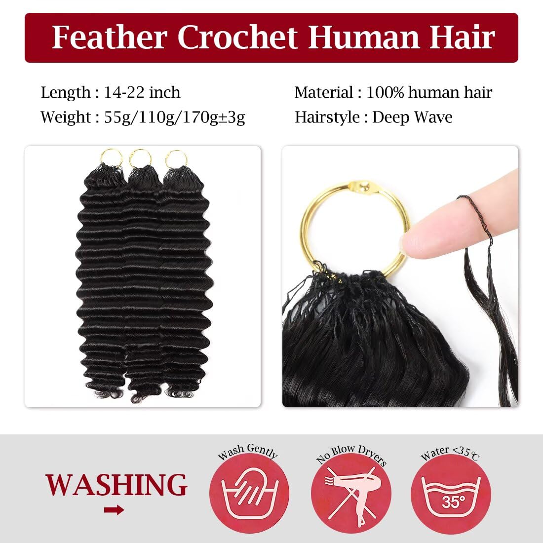 LOLLY HAIR Cheveux Crochets 18 pouces couleur noire