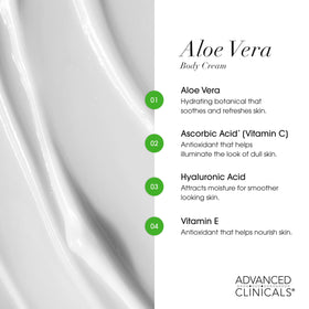 Lotion Aloe Vera Advanced Clinicals étiquette détaillant les ingrédients