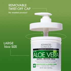 Lotion Aloe Vera Advanced Clinicals sur une table avec des plantes