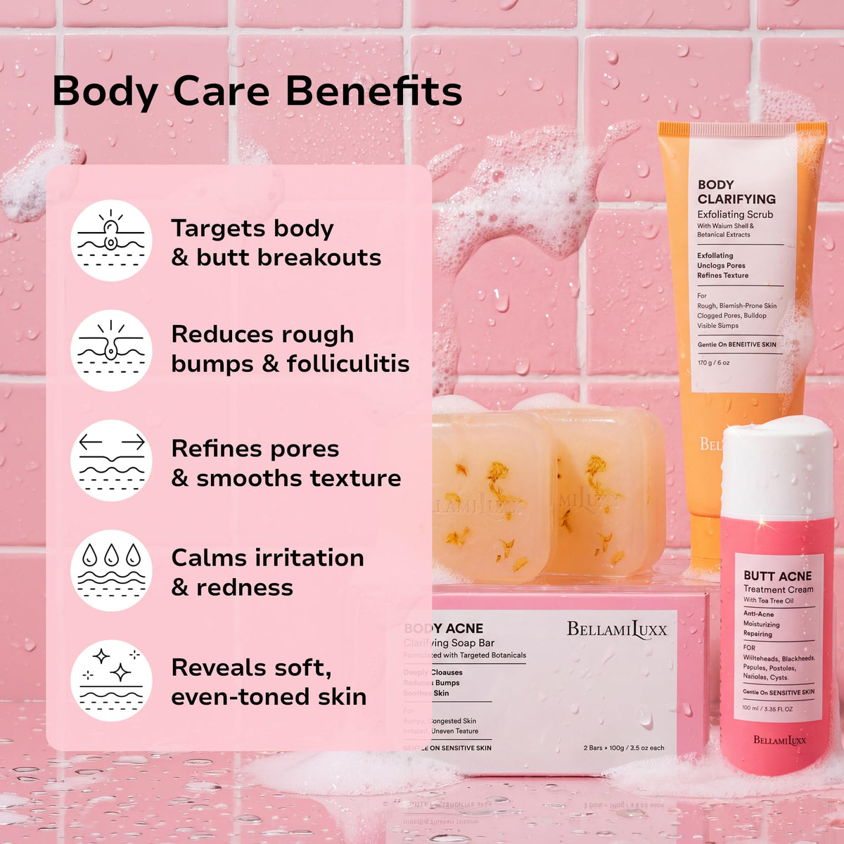 Lotion anti-acné BellamiLuxx, flacon avec pompe, texture crémeuse