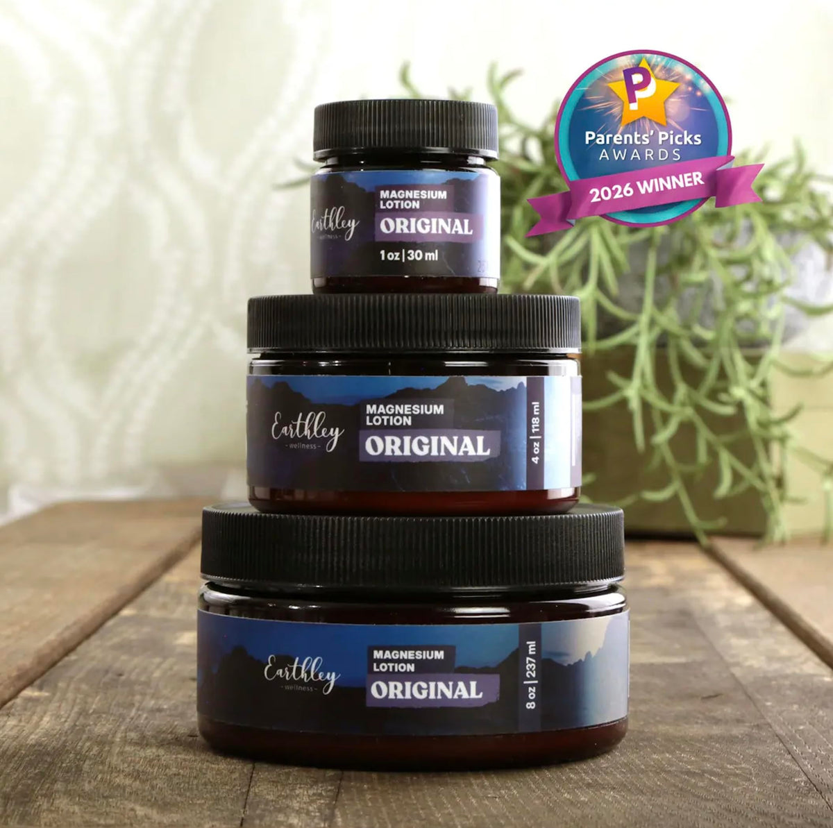 Lotion au magnésium Earthley Wellness avec fond naturel