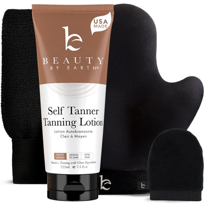 Lotion autobronzante Beauty by Earth 308g vue avant avec gant inclus
