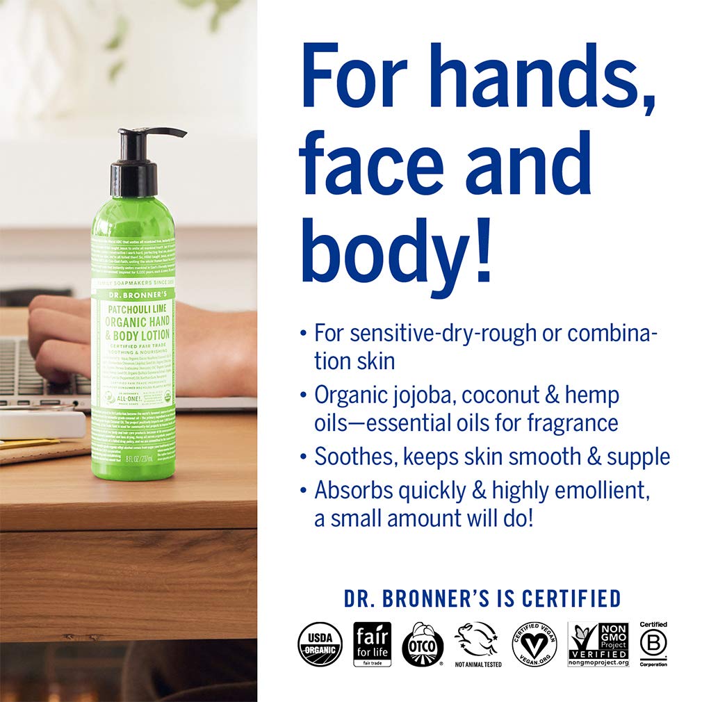 Lotion bio Dr. Bronner's dans un cadre de salle de bain