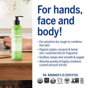 Lotion bio Dr. Bronner's dans un cadre de salle de bain