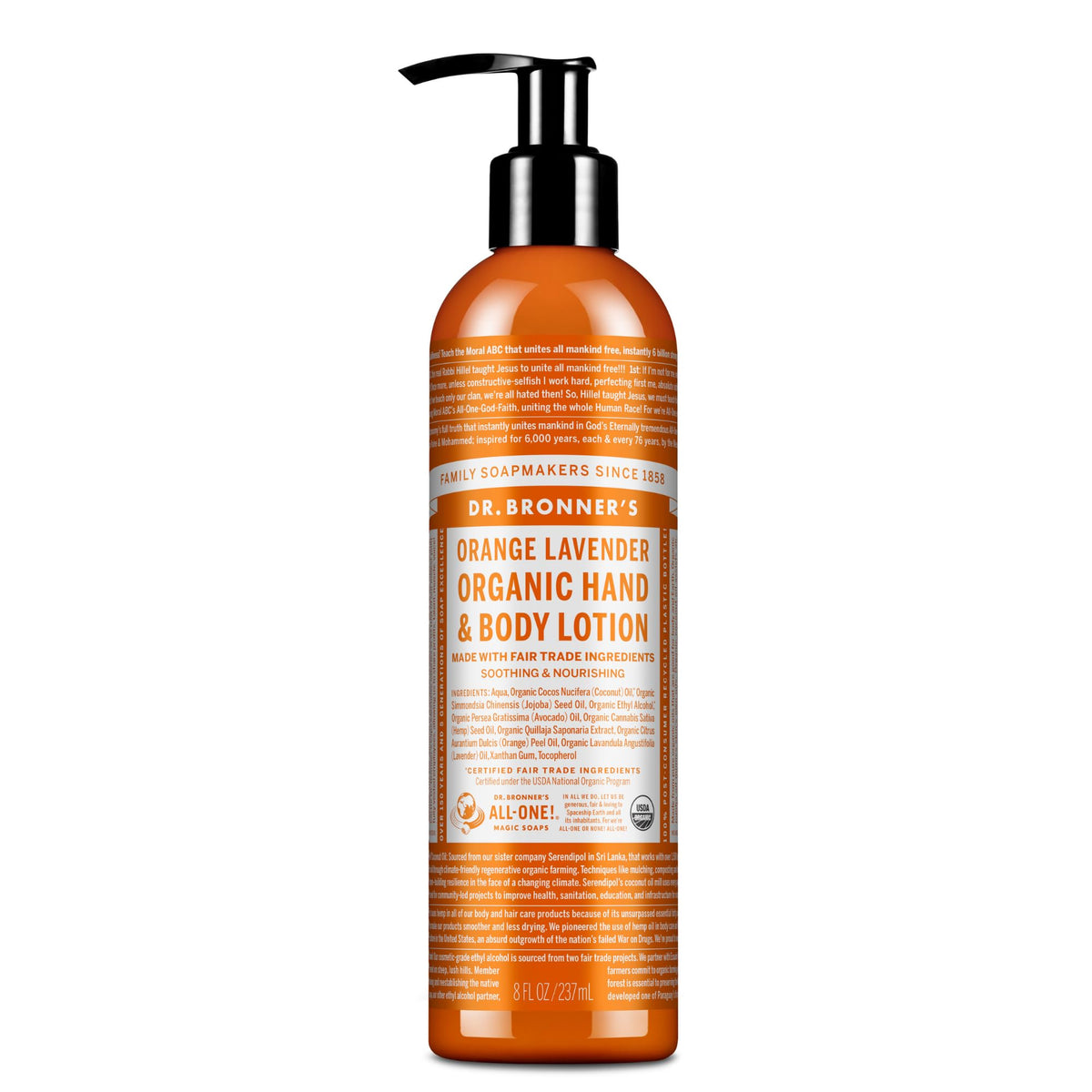 Lotion bio Dr. Bronner's Orange Lavande 236ml vue de face