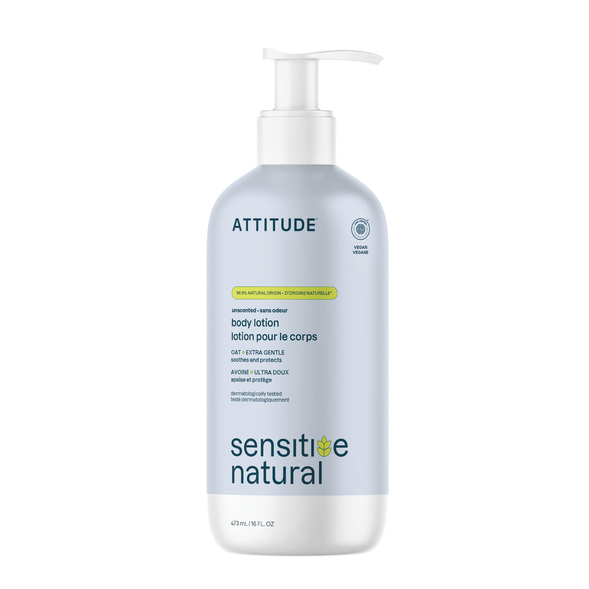 Lotion corporelle ATTITUDE 531g vue avant avec étiquette sans parfum