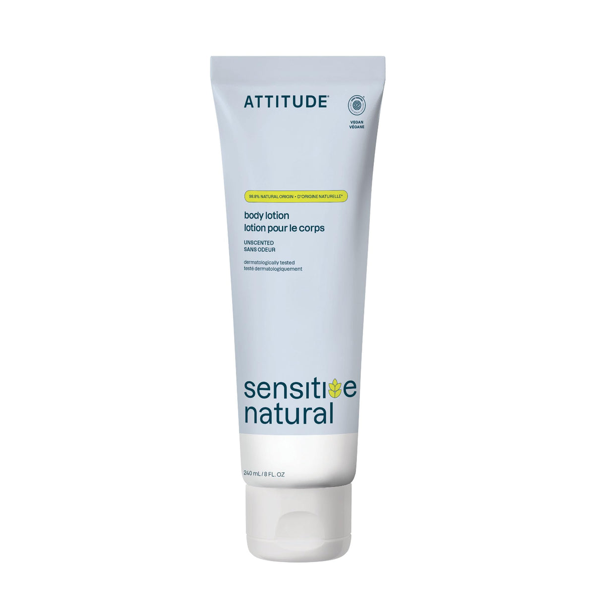 Lotion corporelle ATTITUDE SENSITIVE 271g vue avant avec tube recyclable