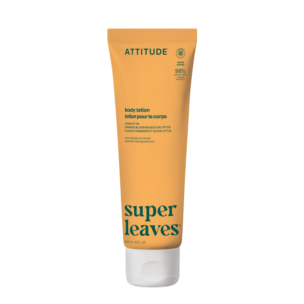 Lotion corps ATTITUDE 270g vue de face avec bouchon en HDPE