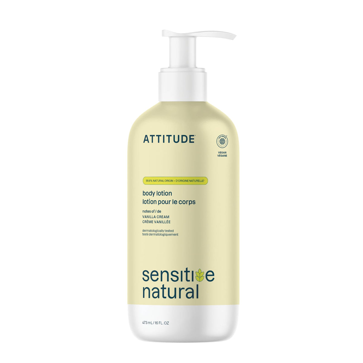 Lotion Corps ATTITUDE 530g vue avant avec étiquette vanille
