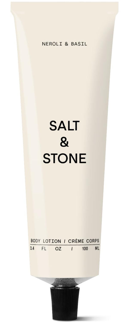 Lotion corps Salt & Stone 100ml vue avant avec étiquette neroli et basilic
