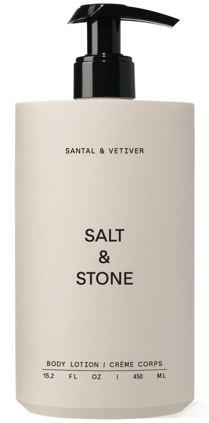 Lotion Corps Salt & Stone 560g vue avant avec étiquette Santal & Vetiver