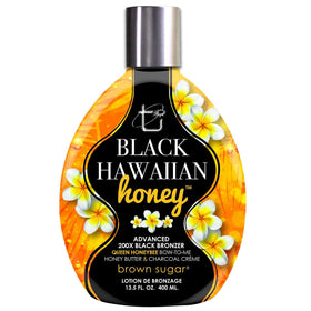 Lotion de bronzage Brown Sugar 200X vue avant avec design tropical