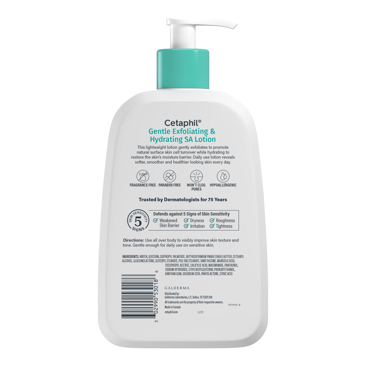 Lotion Exfoliante Douce SA Cetaphil 535g dans un cadre de salle de bain