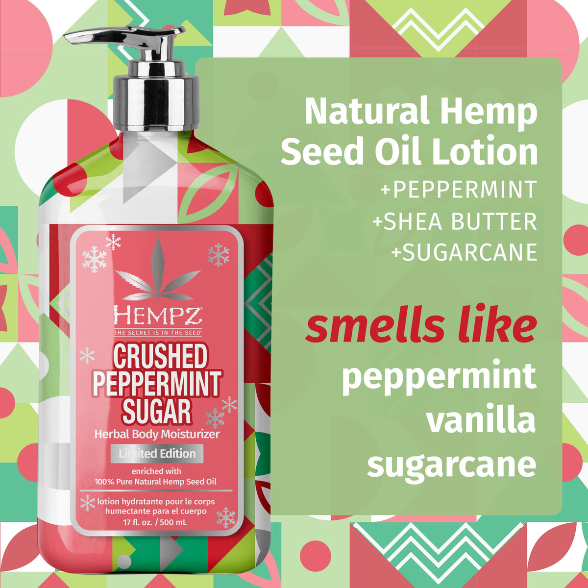 Lotion Hempz Crushed Peppermint Sugar 17 oz en utilisation sur la peau