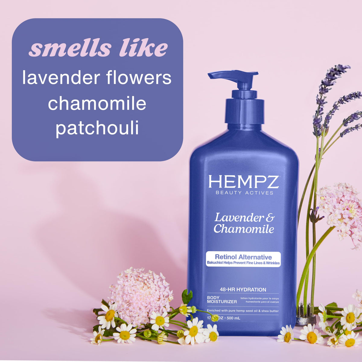Lotion Hempz en situation sur une table de salle de bain