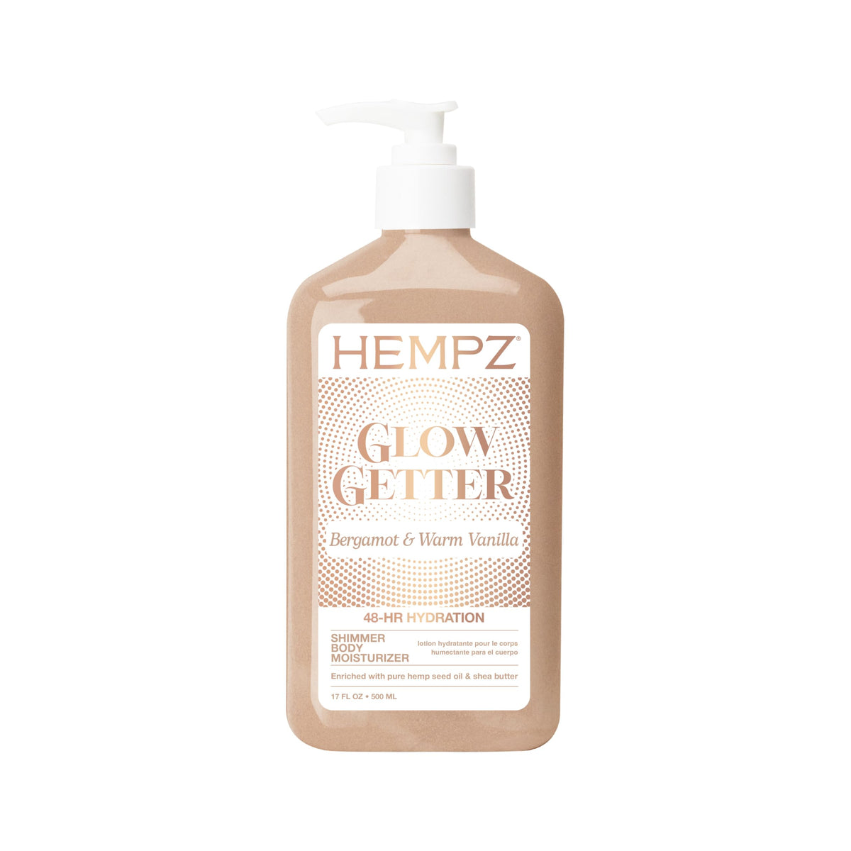 Lotion Hempz Glow Getter 500 ml vue avant avec éclat scintillant