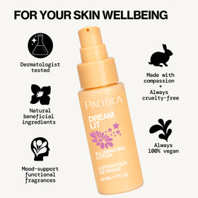 Lotion illuminante Pacifica Dreamlit sur une surface en marbre