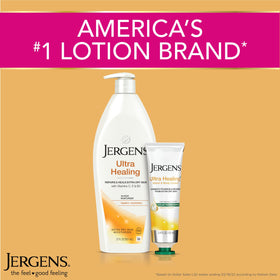 Lotion Jergens Ultra Healing sur une table avec des serviettes