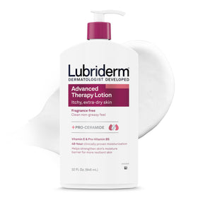 Lotion Lubriderm 32 oz vue avant avec bouchon blanc