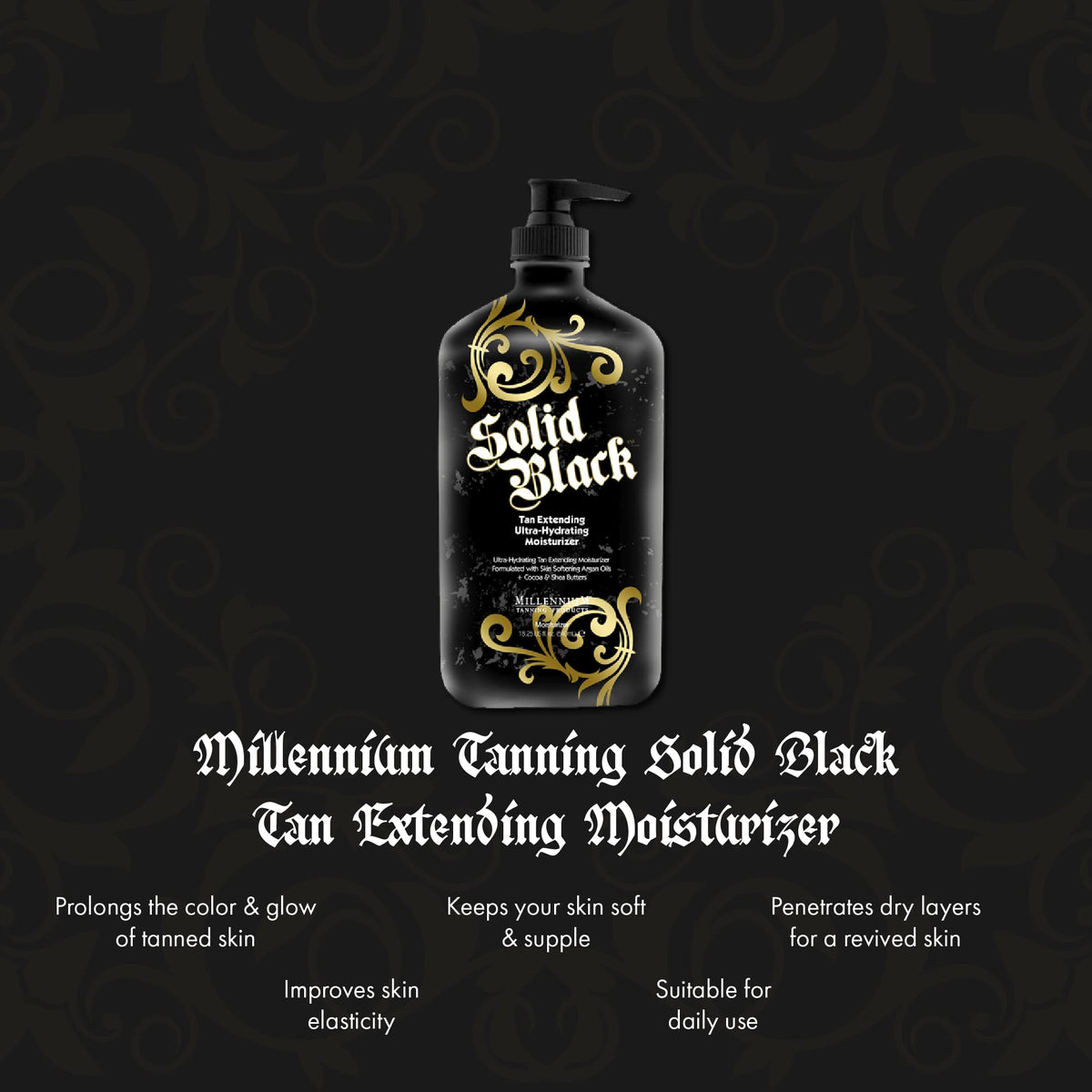 Lotion Millennium Tanning 558g vue arrière avec ingrédients