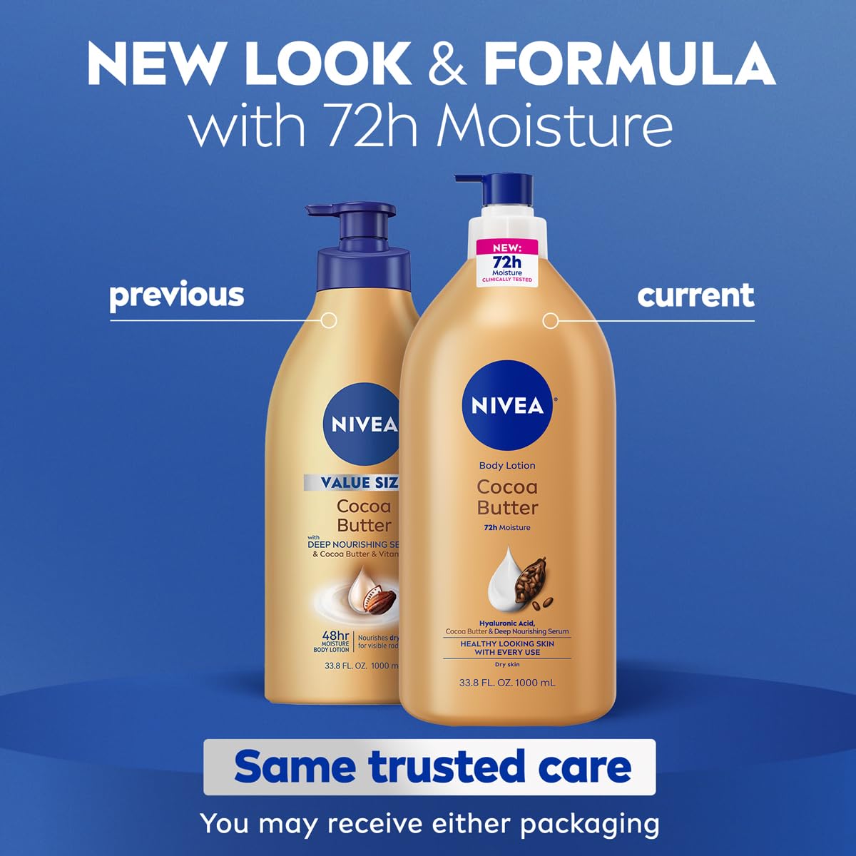 Lotion NIVEA Beurre de Cacao 1L affichée sur un comptoir