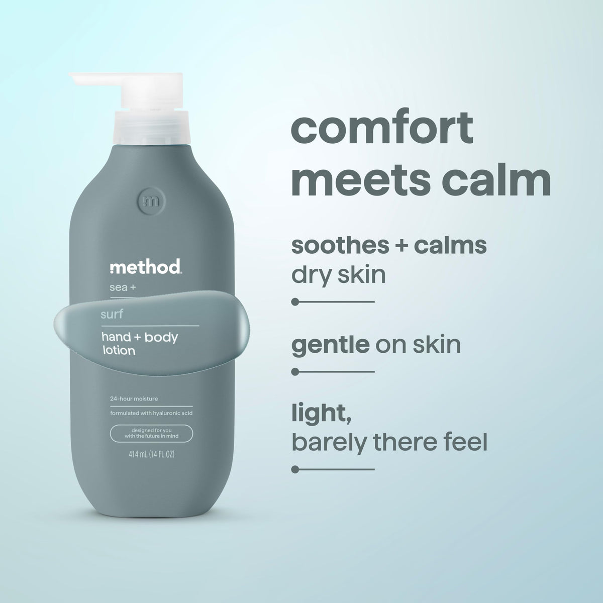 Lotion pour corps Method, présentation sur une table