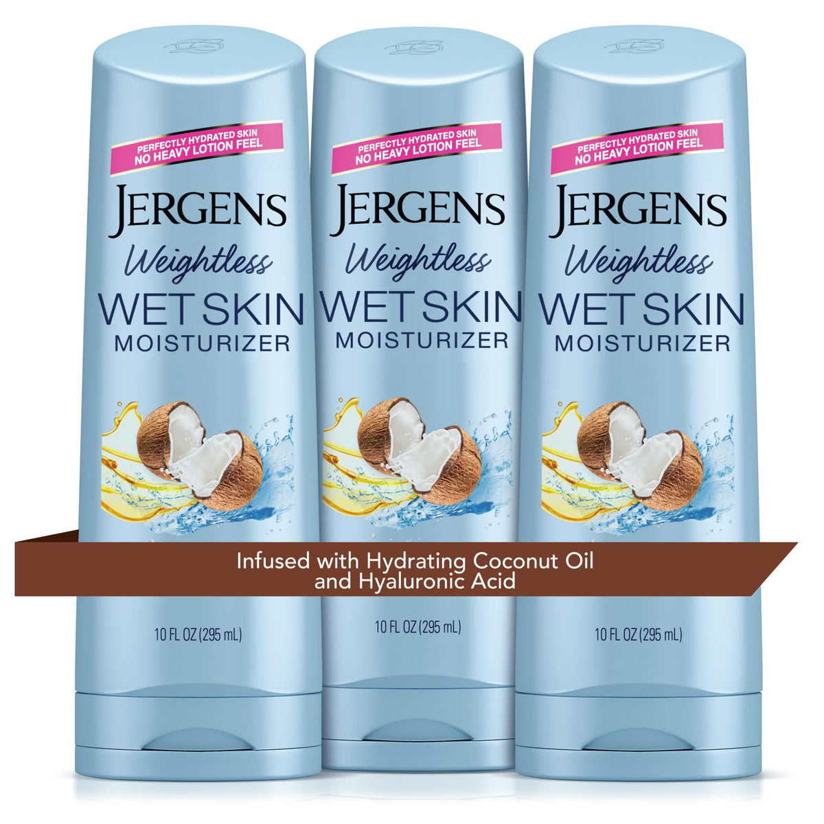 Lotion pour le corps Jergens sous douche avec huile de noix de coco, bouteille vue de face