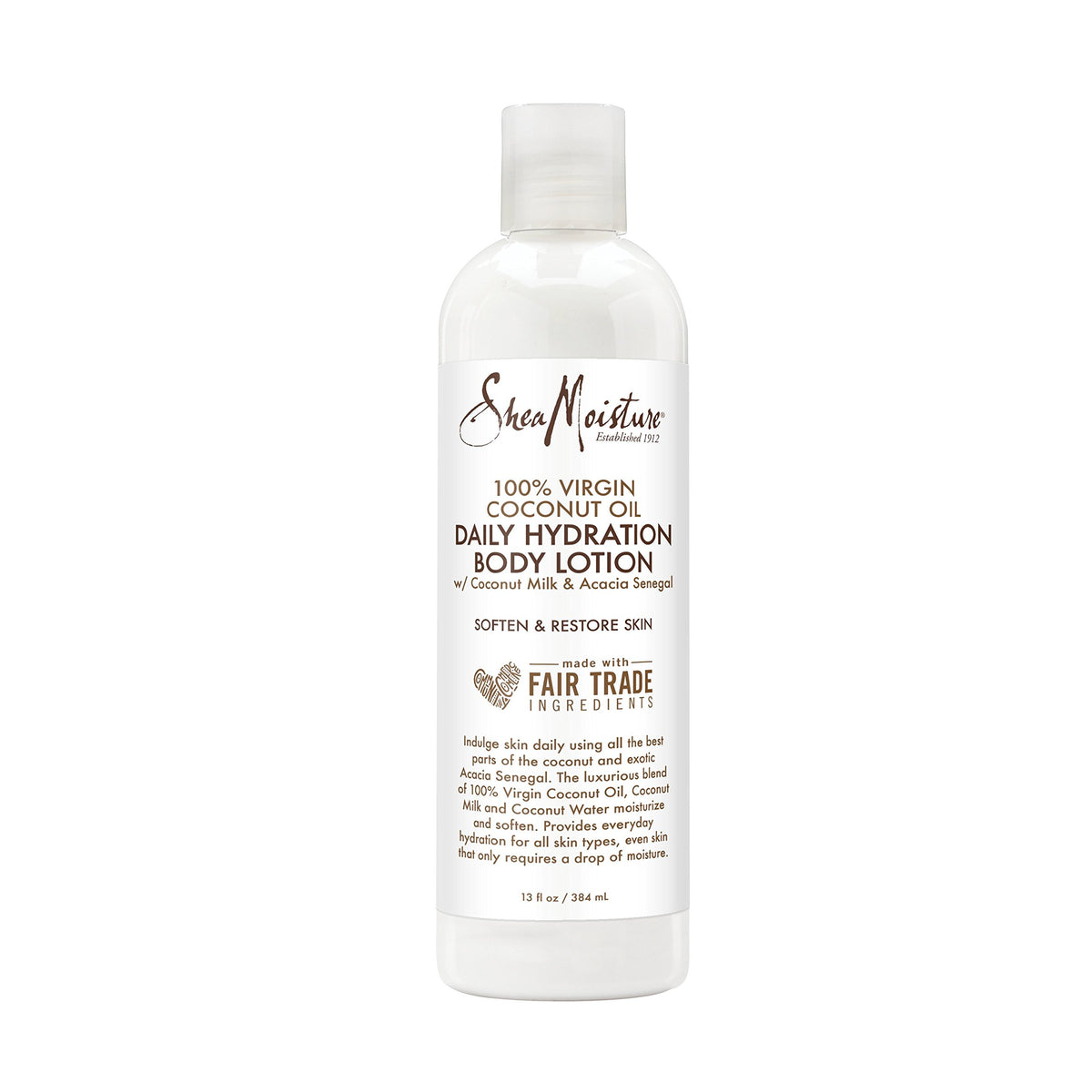 Lotion Shea Moisture 100% Huile de Coco sur une table en bois