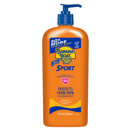 Lotion solaire Banana Boat Sport SPF 50 face avant avec packaging bleu