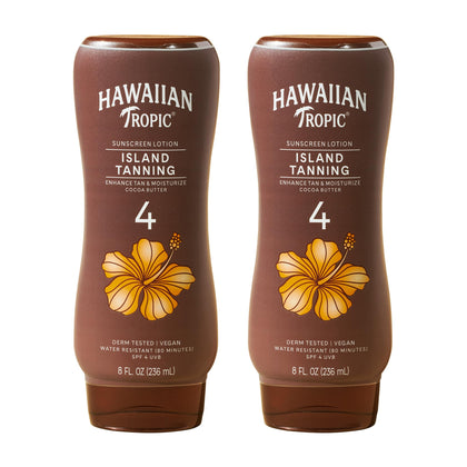 Lotion solaire Hawaiian Tropic SPF 4 couleur jaune, vue de face