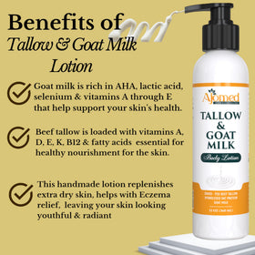 Lotion Tallow & Lait de Chèvre sur une surface en bois