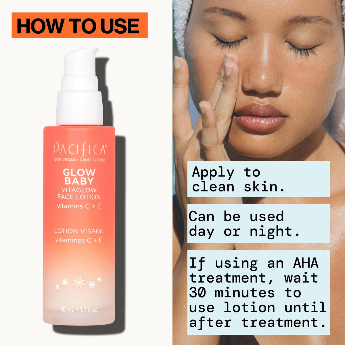 Lotion visage Glow Baby VitaGlow Pacifica dans une routine de soins