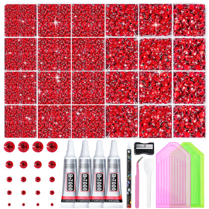 LOTWOW Kit de Strass Rouges 35000PCS avec divers tailles de strass