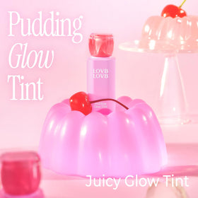 LOVB LOVB Pudding Glow Lip Stain 01 RED BERRY texture sur les lèvres
