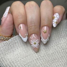 LPOODDNU Faux Ongles Press-On Amande 24Pcs avec Design Élégant
