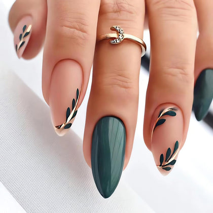 LPOODDNU Faux Ongles Press-On Amande Vert Foncé vue de face