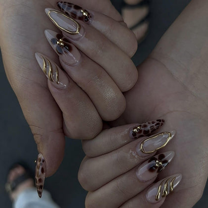 LPOODDNU faux ongles pressés amande design léopard en boîte