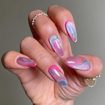 LPOODDNU kit de faux ongles press-on amande 24 pièces avec designs élégants