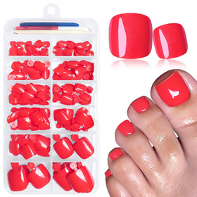 LuckForever faux ongles de pieds press-on rouge, vue de face