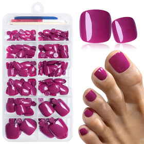 LuckForever kit de faux ongles de pied magenta avec 168 pièces