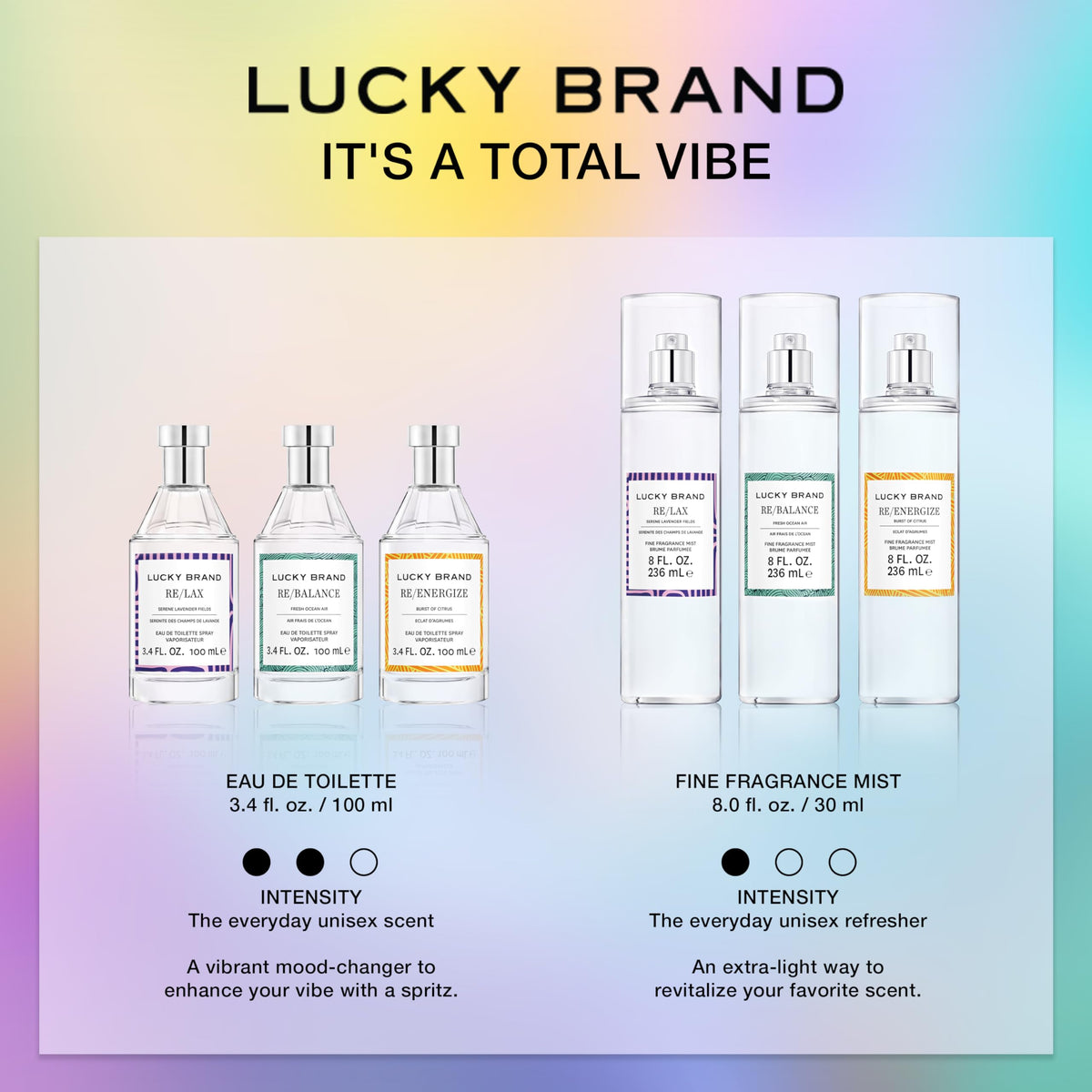 Lucky Brand Eau de Toilette Re/Lax 3,4oz mise en scène dans un environnement relaxant