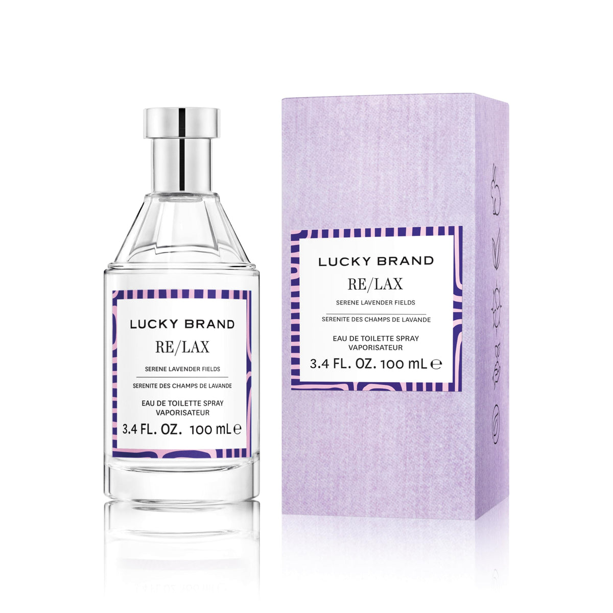 Lucky Brand Eau de Toilette Re/Lax 3,4oz vue de face avec étiquette