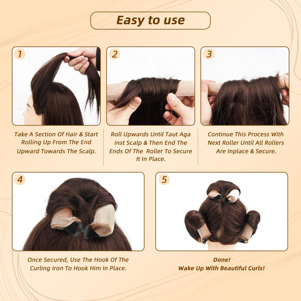 Luckybear Big Curlers sans chaleur - utilisation pendant le sommeil
